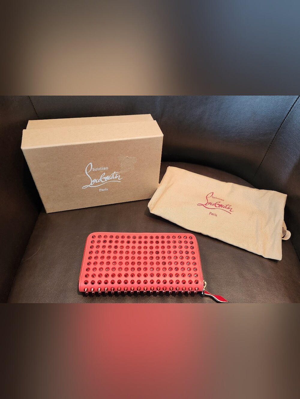 Christian Louboutin Red Spiked Zip-Around Wallet NWT Full Inclusion.